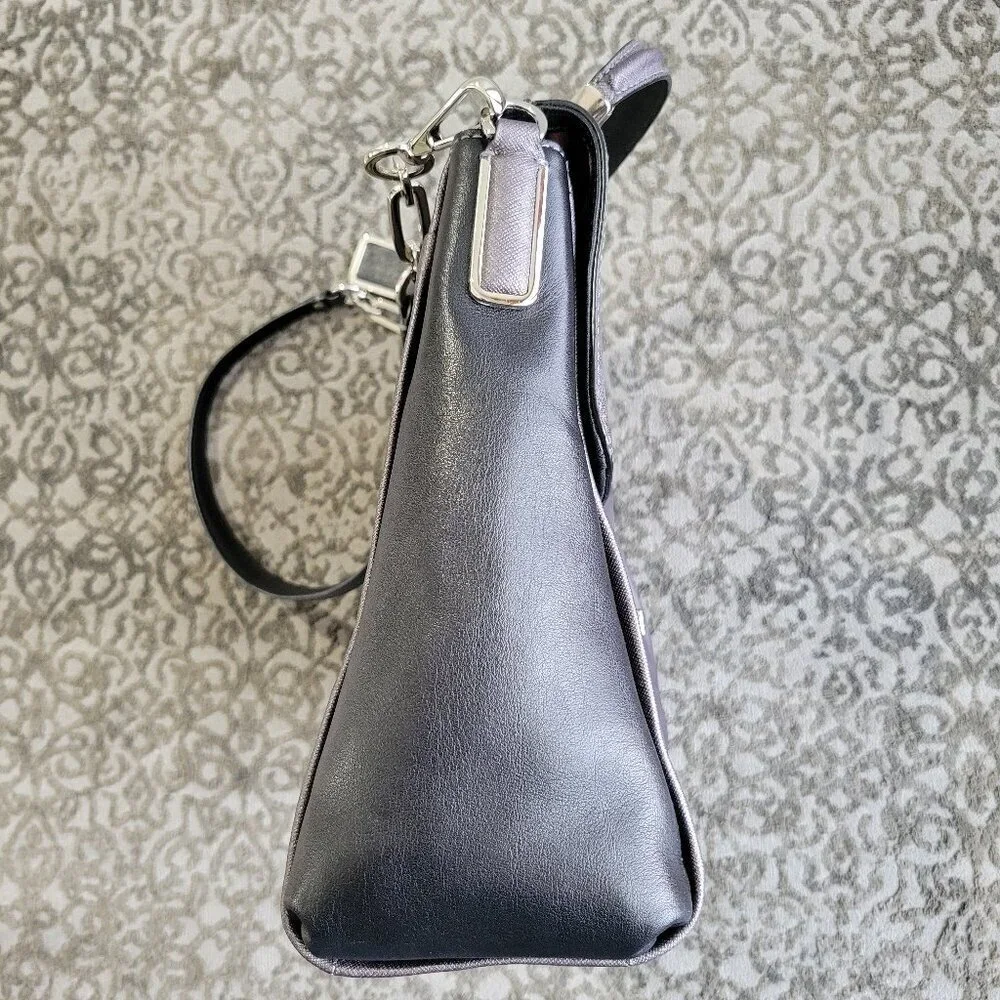 Coach Madison Sadie Flap Satchel with dust bag. metallic grey color.